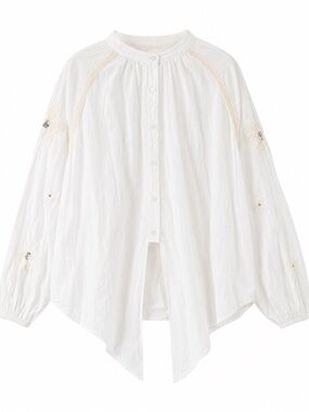 DIS MOI Italy White Cotton Embroidered Sequin Oversized Blouse One Size